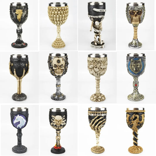 Gothic Wine Goblet Contain Dragon Claw Viking Skeleton Retro Stainless Steel&Resin Wine Glass BEST Halloween Gifts Bar Drinkware