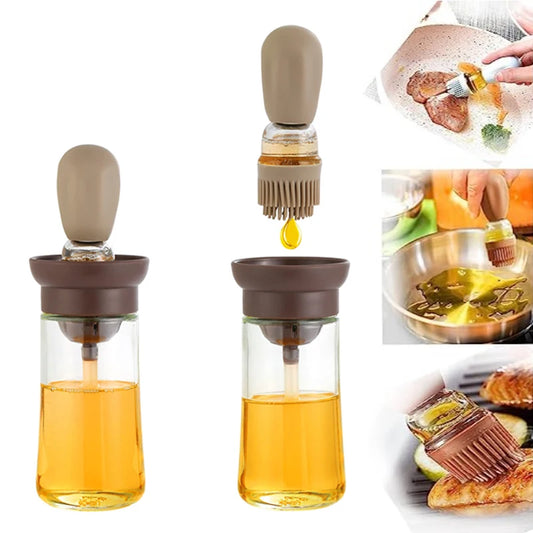 Portable Kitchen Oil Bottle Silicone Brush Control Quantitative With Barbecue Spray Bottle For BBQ Cooking Baking Oil Dispenser