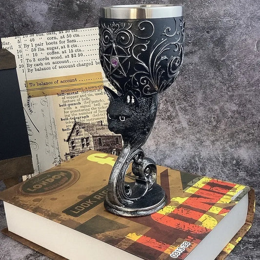 Nemesis Black Cat Tree stainless steel goblet cocktail wine glass Gothic creative zodiac retro mug